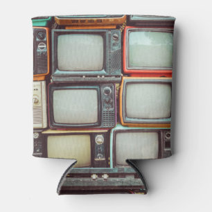 Colourful retro TV pile, vintage. Can Cooler