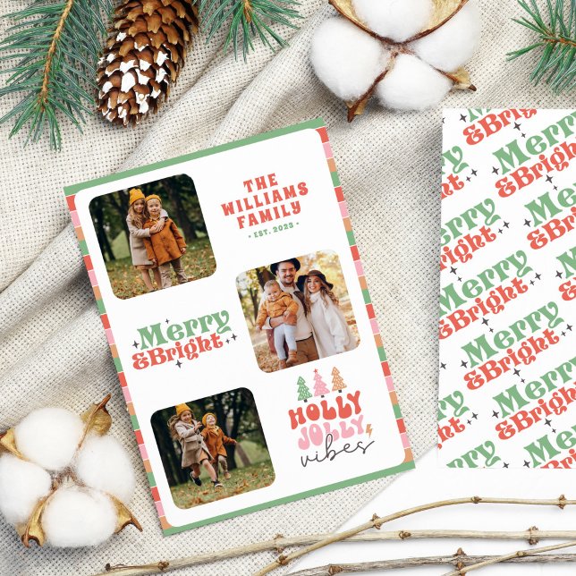 Colourful Retro Typography Chic Family Christmas Holiday Card (Creator Uploaded)