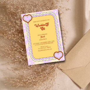 colourful retro vintage 70s wedding invitation