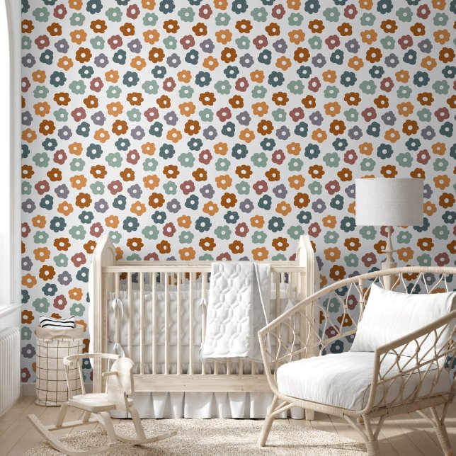 Colourful Retro Vintage Cute Floral Pattern Wallpaper (Kids)