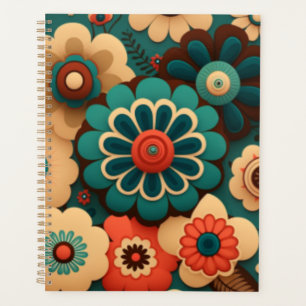 Colourful retro vintage flowers planner