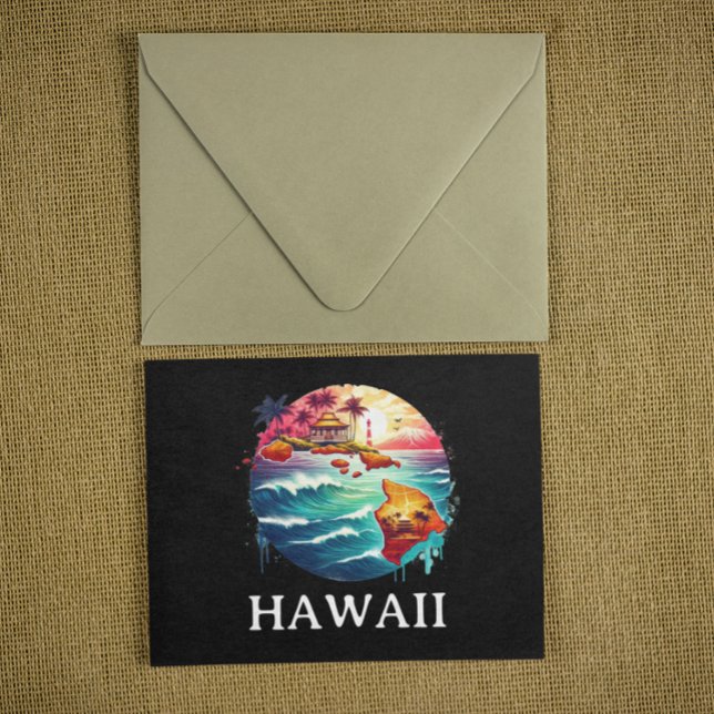 Colourful Retro Vintage Travel Hawaii Map Postcard (hawaii retro vintage travel postcard)