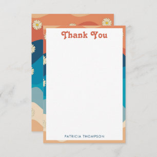 Colourful Retro Waves & Daisies Pattern  Thank You Card