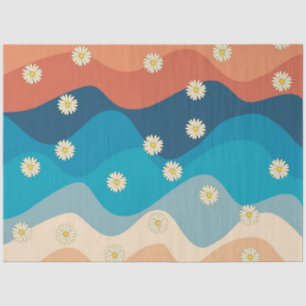 Colourful Retro Waves & Daisies Pattern  Tissue Paper