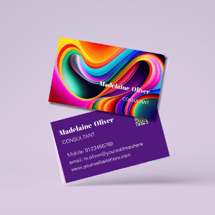 Colourful Retro Waves Modern QR Code Business Card