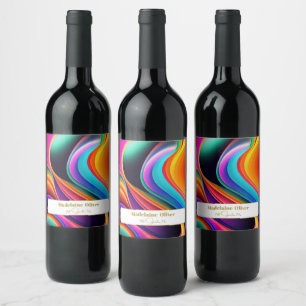 Colourful Retro Waves Modern Wine Label