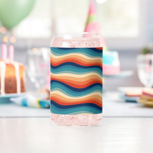 Colourful Retro Waves Vintage Can Glass