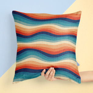 Colourful Retro Waves Vintage Cushion