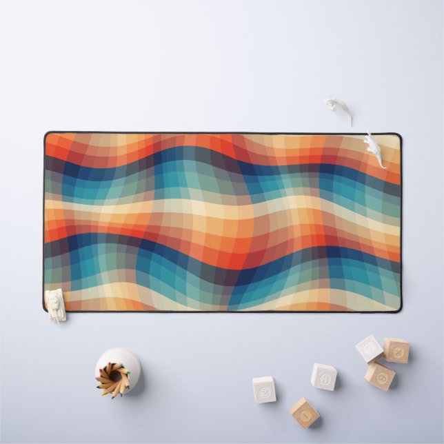 Colourful Retro Waves Vintage Desk Mat (Kids Table)