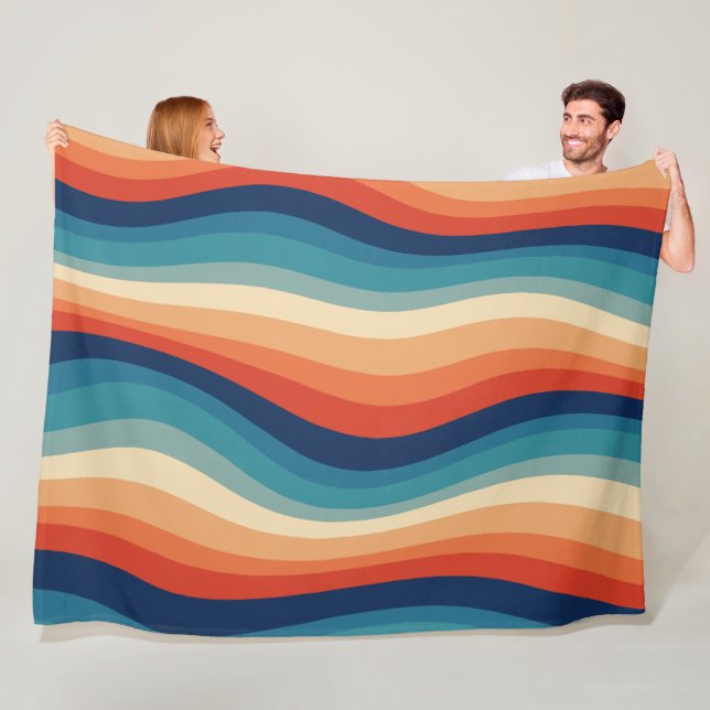 Colourful Retro Waves Vintage Fleece Blanket (In Situ)