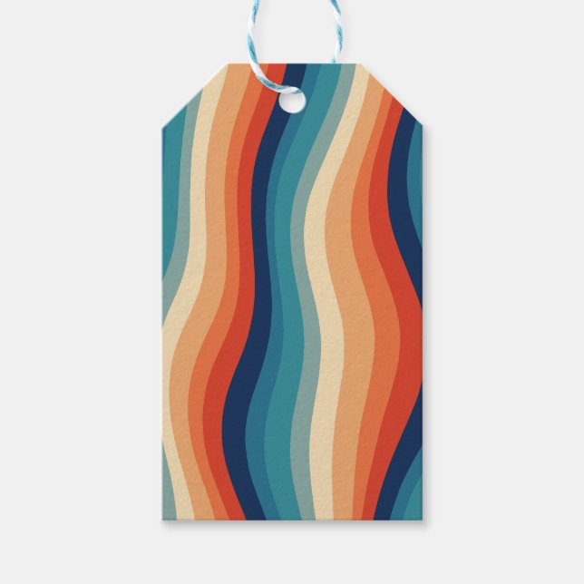 Colourful Retro Waves Vintage Gift Tags (Front)