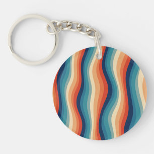 Colourful Retro Waves Vintage Key Ring