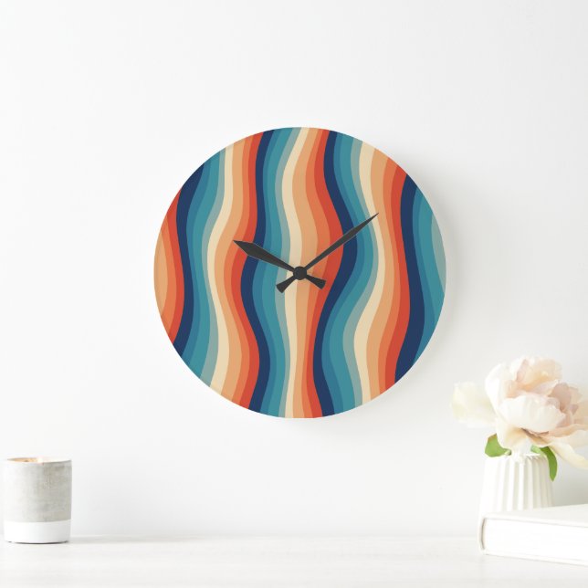 Colourful Retro Waves Vintage Large Clock (Home)