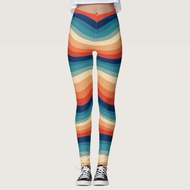 Colourful Retro Waves Vintage Leggings (Front)
