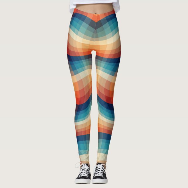 Colourful Retro Waves Vintage Leggings (Front)
