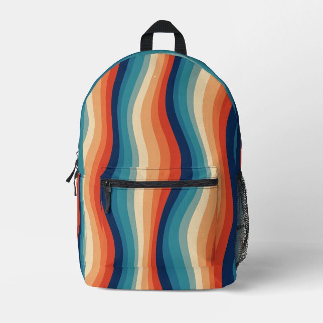 Colourful Retro Waves Vintage Printed Backpack (Front)