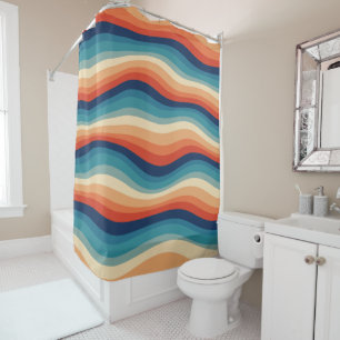 Colourful Retro Waves Vintage Shower Curtain