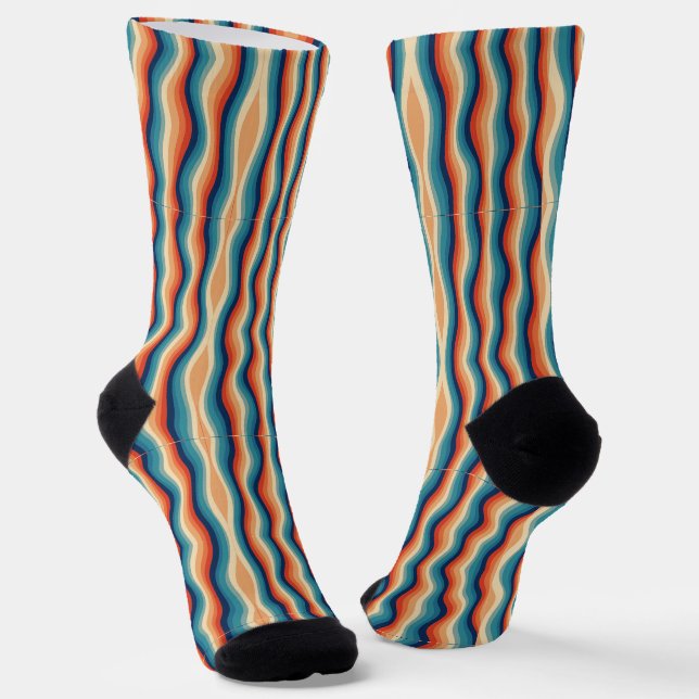Colourful Retro Waves Vintage Socks (Angled)