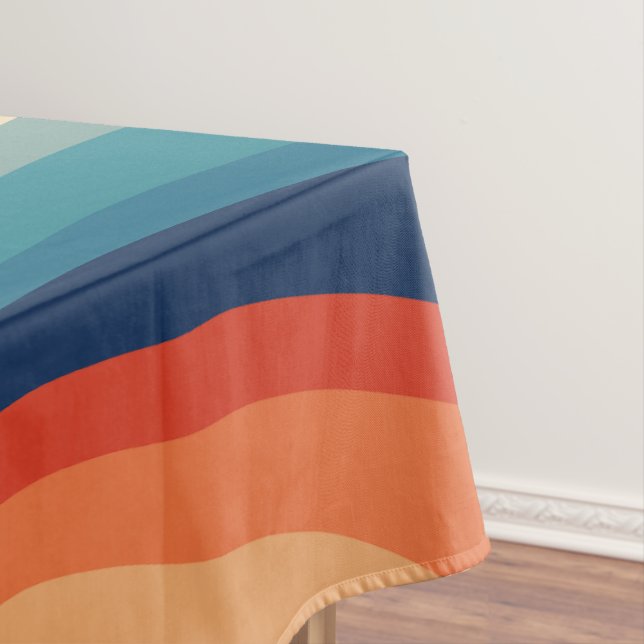 Colourful Retro Waves Vintage Tablecloth (In Situ)