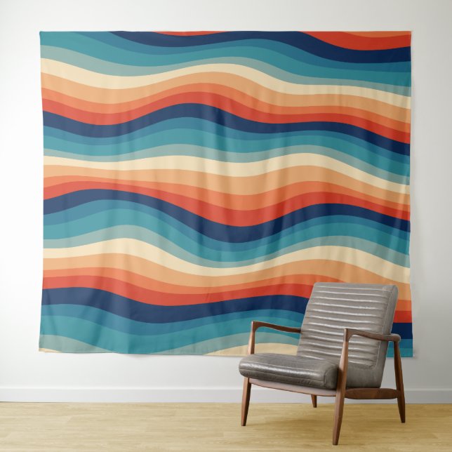 Colourful Retro Waves Vintage Tapestry (In Situ (Horizontal))