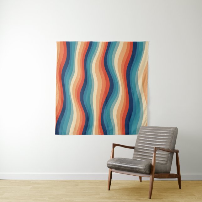 Colourful Retro Waves Vintage Tapestry (In Situ)