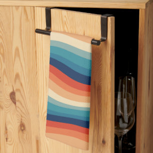 Colourful Retro Waves Vintage Tea Towel