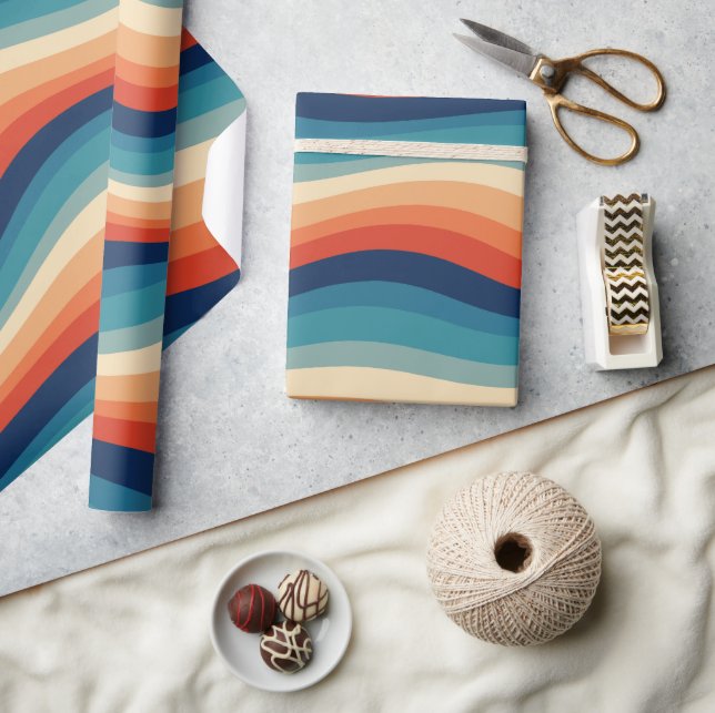 Colourful Retro Waves Vintage Wrapping Paper (Crafts)