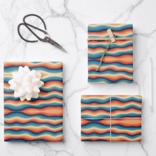 Colourful Retro Waves Vintage Wrapping Paper Sheet