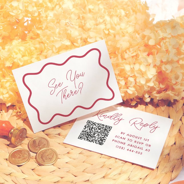 Colourful Retro Wavy Frame QR Code Wedding RSVP Enclosure Card (Creator Uploaded)