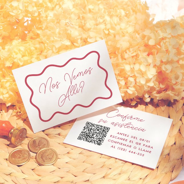 Colourful Retro Wavy Frame Spanish Wedding RSVP Enclosure Card (Creator Uploaded)