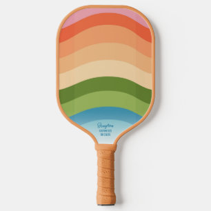 Colourful Retro Wavy Lines Personalised Text Name Pickleball Paddle