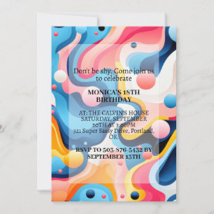 Colourful Retro Wavy Print Birthday Party Invitation