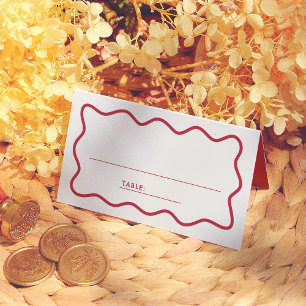 Colourful Retro Wavy Wedding Guest Table Number Place Card