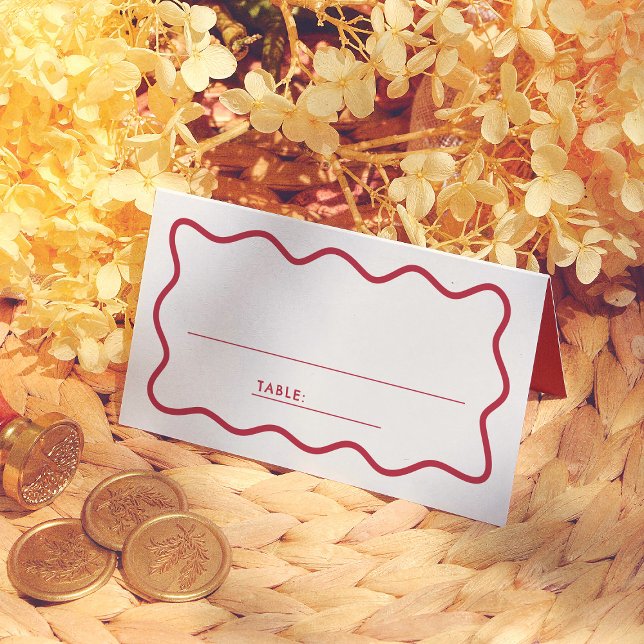 Colourful Retro Wavy Wedding Guest Table Number Place Card (Creator Uploaded)
