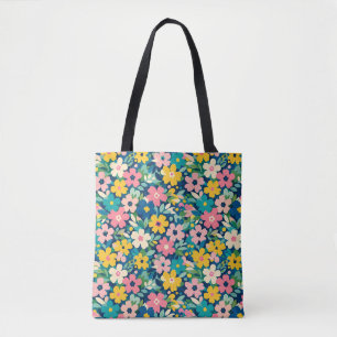 Colourful Retro Wildflower Floral Pattern Tote Bag