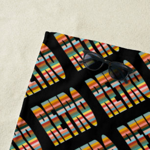 Colourful Retro Word Stripes  Beach Towel