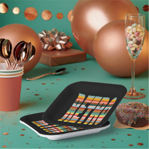 Colourful Retro Word Stripes Paper Plate