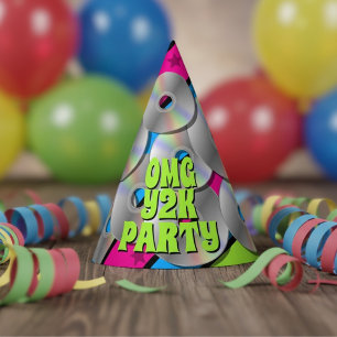 Colourful Retro Y2K Music CDs Pop Art Party Hat