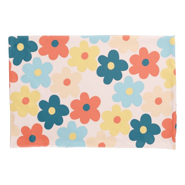 Colourful Retro Y2K Playful Blossom Tropical Flora Pillowcase (Front)