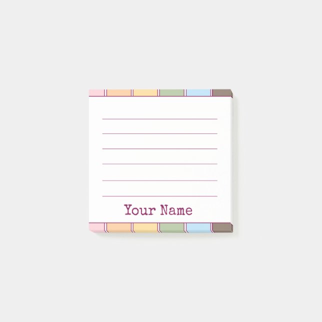 Colourful Retro Your Name Lined  Post-it Notes (Front)