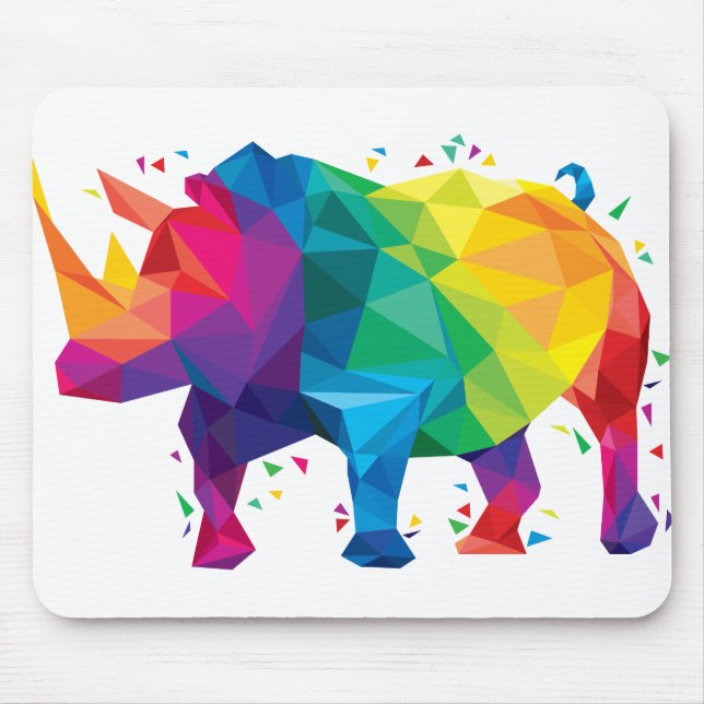 Colourful Rhino Illustration Mouse Pad (Front)
