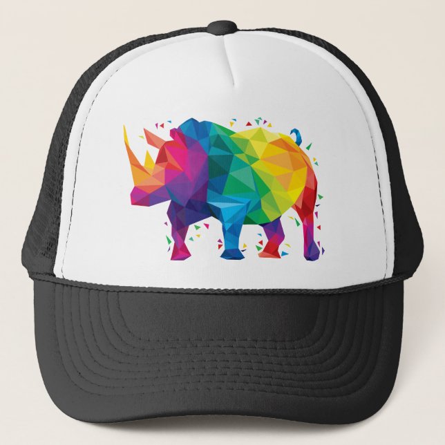 Colourful Rhino Illustration Trucker Hat (Front)