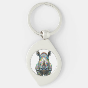 Colourful Rhino Portrait Vibrant Wildlife Key Ring