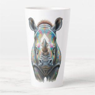 Colourful Rhino Portrait Vibrant Wildlife Latte Mug