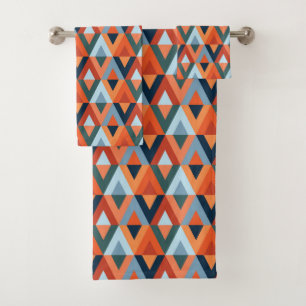 Colourful rhombuses and triangles pattern bath towel set