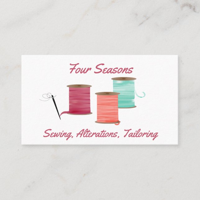 Colourful Ribbon Spools Sewing Business Card (Front)
