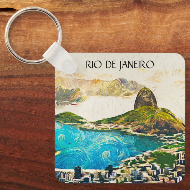 Colourful Rio de Janeiro Brazil City Painting Key Ring (Front)