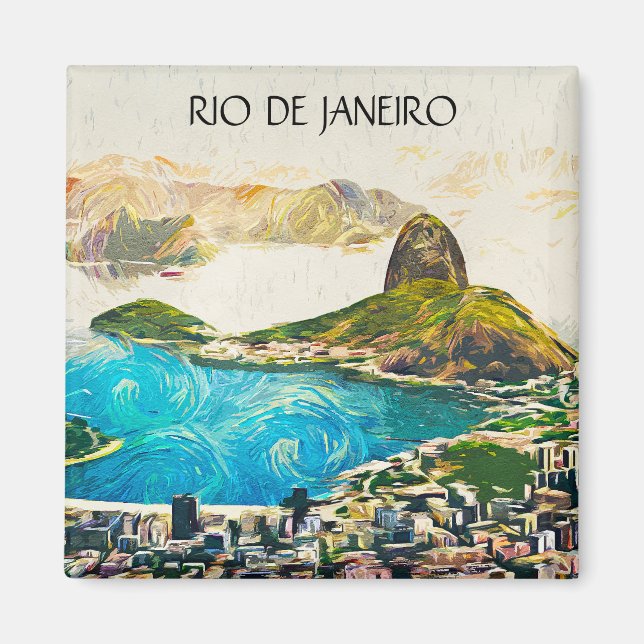 Colourful Rio de Janeiro Brazil City Painting Magnet (Front)