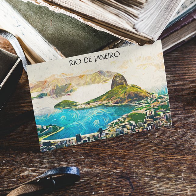 Colourful Rio de Janeiro Brazil City Painting Postcard (Rio de Janeiro vintage painting postcard)