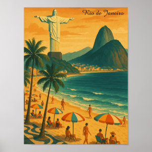 Colourful Rio de Janeiro Brazil Copacabana Beach Poster